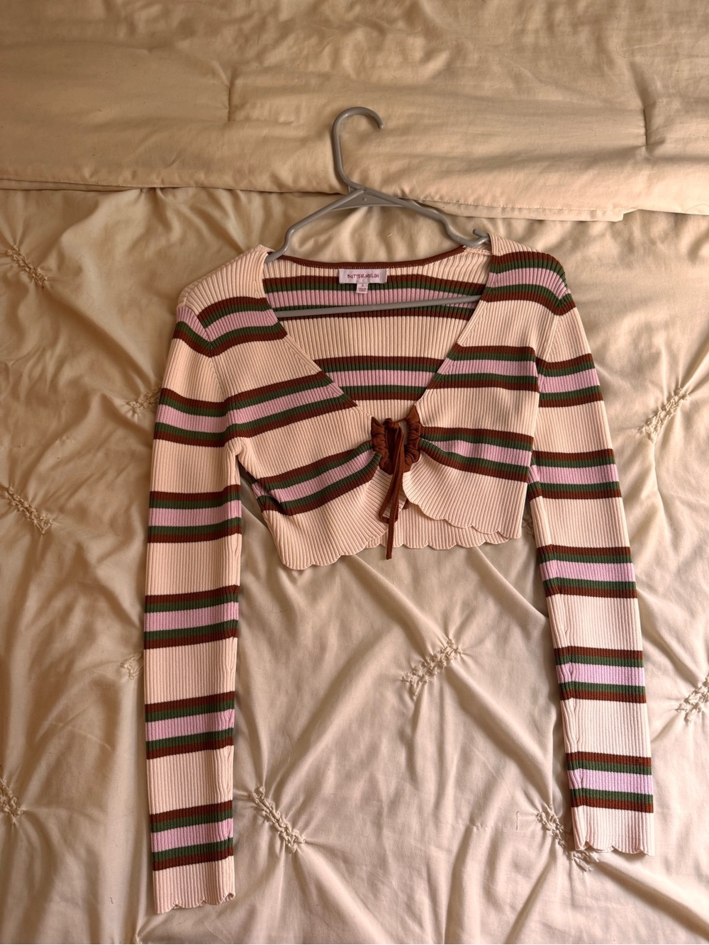 Buttermelon Striped Tie Front Cropped Cardigan Size Small